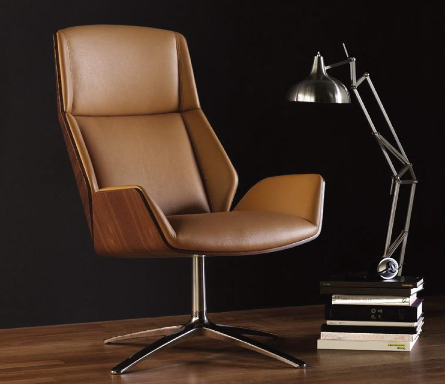 Bended Wood Upholstery Office Chair with Leather and Aluminum Base